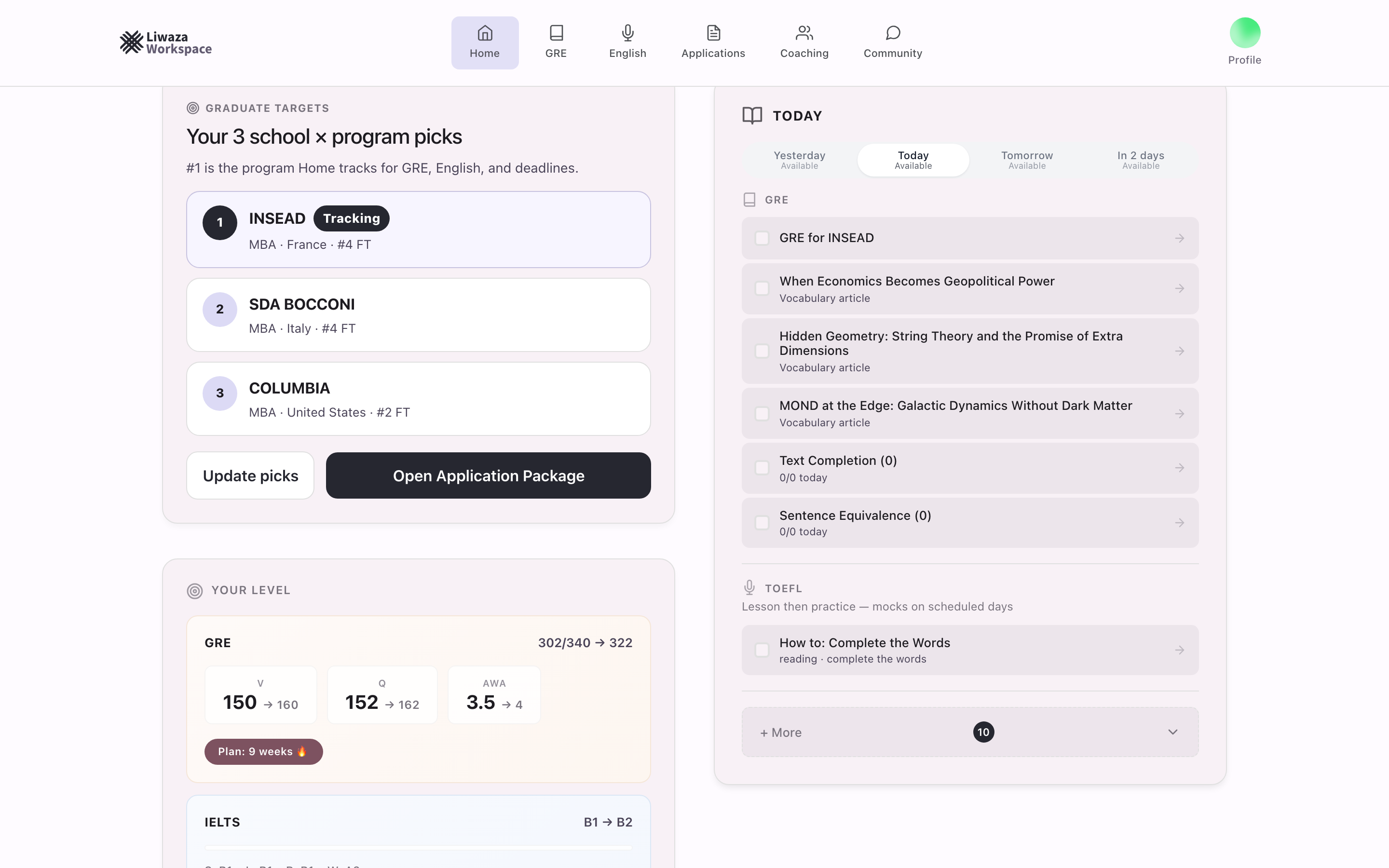 Liwaza software dashboard